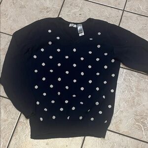 Liz & Co Navy polka dot V Neck L